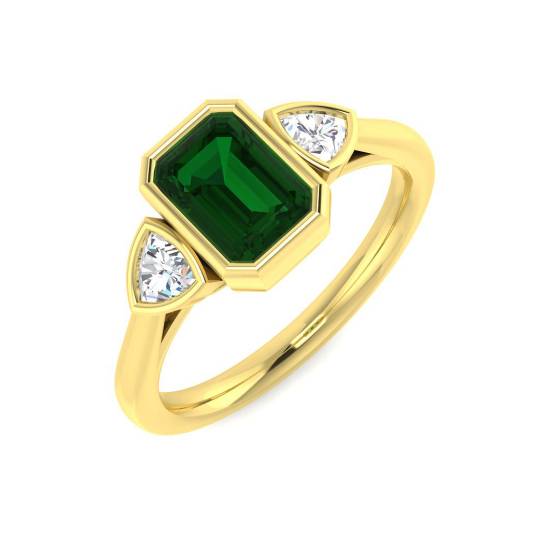 1.15ct VS/E-F Trilogy Emerald and Diamond Gemstone Bezel Set Ring