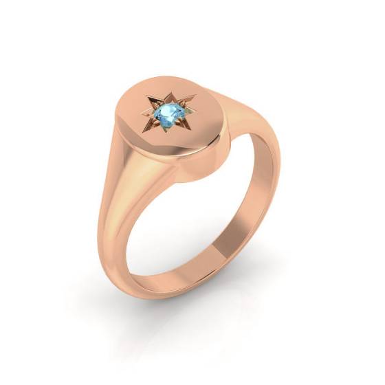 Round Aquamarine Bezel Set Signet Ring