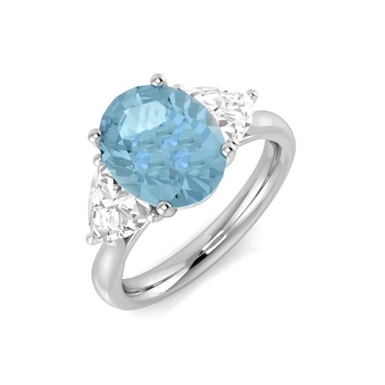 Oval Aquamarine and Trillion Diamond Trilogy Ring
