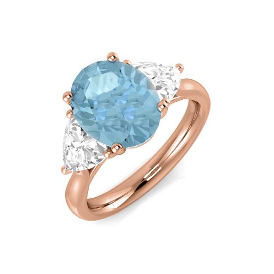 Oval Aquamarine and Trillion Diamond Trilogy Ring