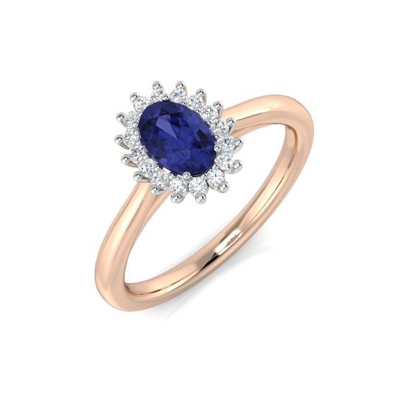 0.75ct VS/E-F Oval Tanzanite and Round Diamond Halo Ring