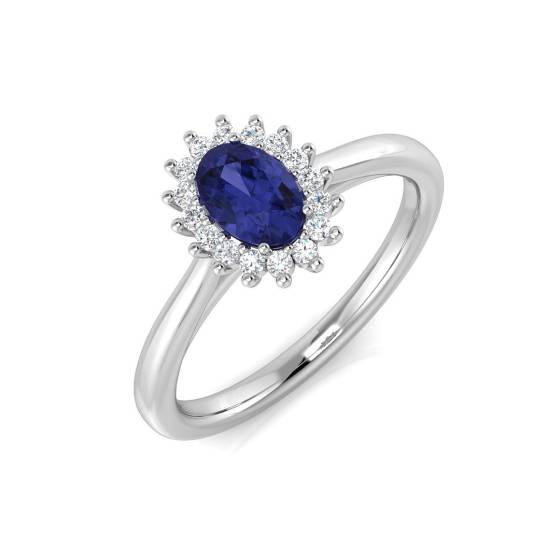 0.75ct VS/E-F Oval Tanzanite and Round Diamond Halo Ring