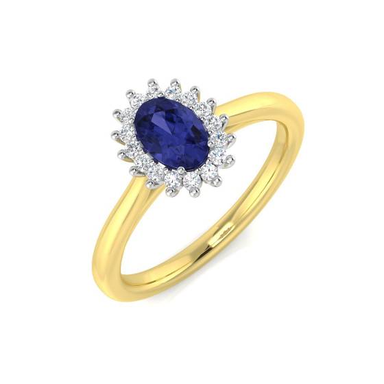 0.75ct VS/E-F Oval Tanzanite and Round Diamond Halo Ring