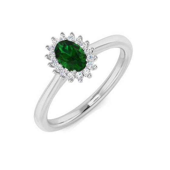 0.35ct VS/E-F Emerald and Diamond Halo Ring