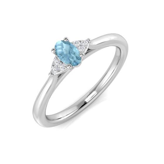 Oval Aquamarine and Baguette Diamond Side Stone Ring