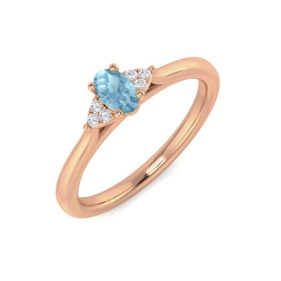 Oval Aquamarine and Baguette Diamond Side Stone Ring