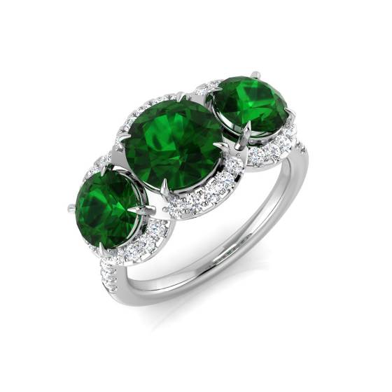 3.55ct VS/E-F Emerald and Diamond Trilogy Shoulder Set Gemstone Ring