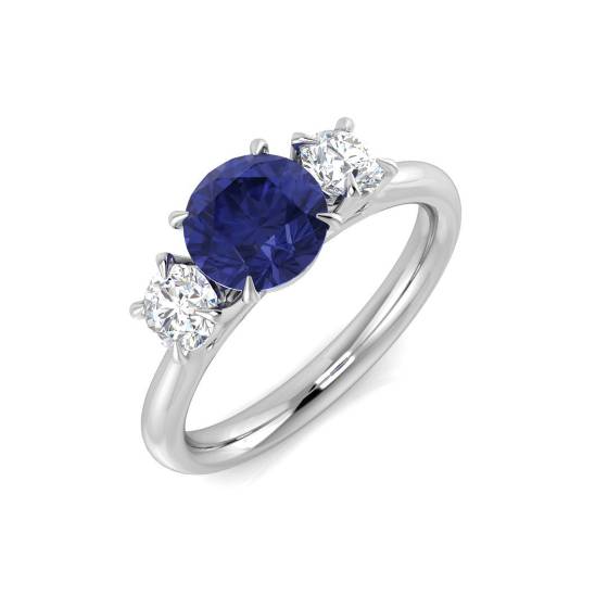 1.85ct VS/E-F Round Tanzanite and Round diamond Trilogy Ring