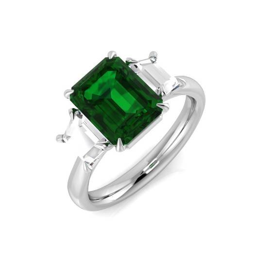 3.70ct VS/E-F Trilogy Emerald and Diamond Gemstone Ring