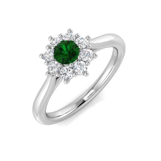 0.55ct VS/E-F Halo Shoulder Set Emerald and Diamond Gemstone Ring