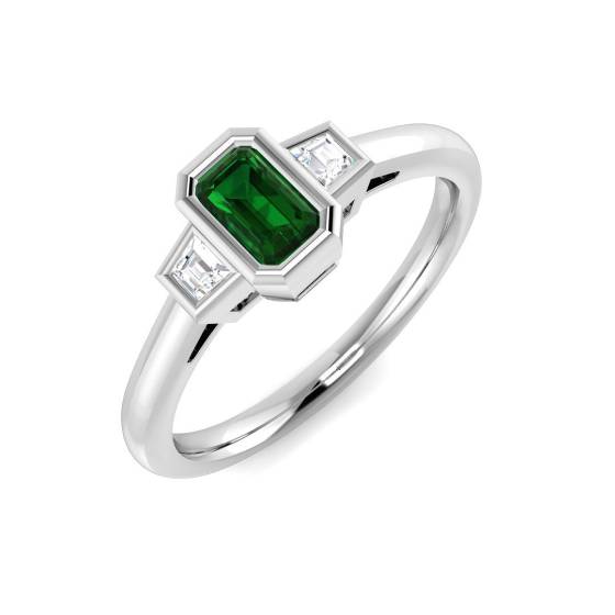 0.40ct VS/E-F Trilogy Emerald and Diamond Gemstone Bezel Set Ring