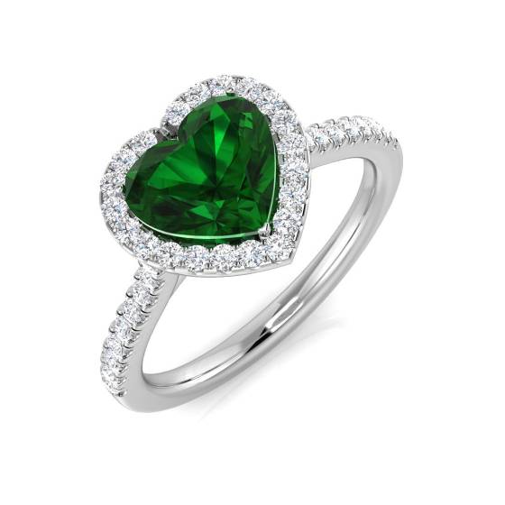 1.45ct VS/E-F Halo Shoulder Set Emerald and Diamond Gemstone Ring
