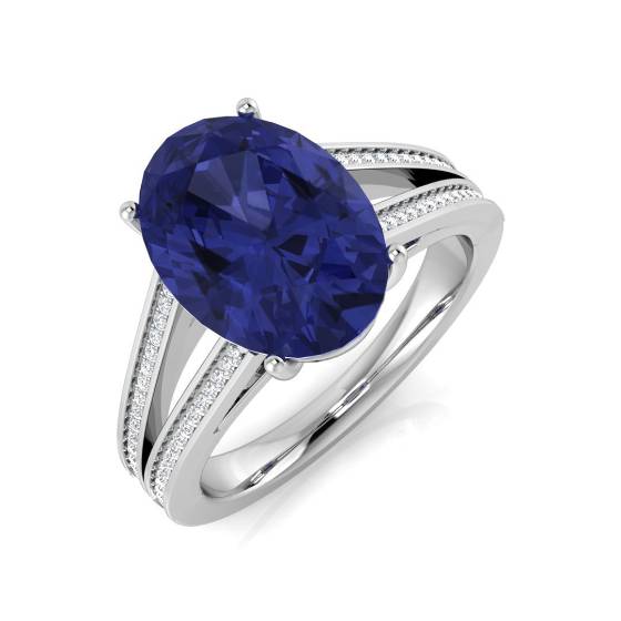 4.00ct VS/E-F Oval Tanzanite and Round diamond Split Shoulder Ring