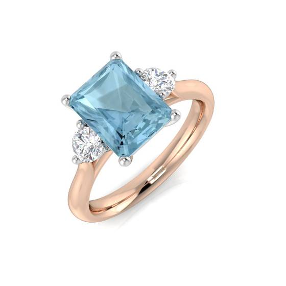 Emerald Aquamarine and Round Diamond Trilogy Ring