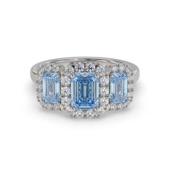 Emerald Aquamarine and Round Diamond Trilogy Ring