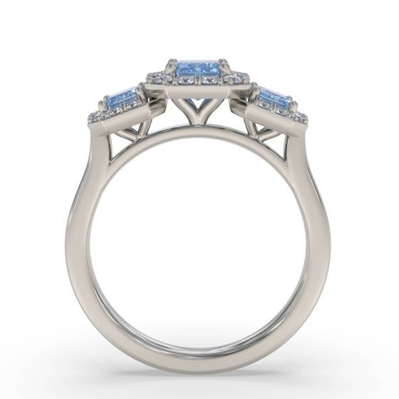 Emerald Aquamarine and Round Diamond Trilogy Ring