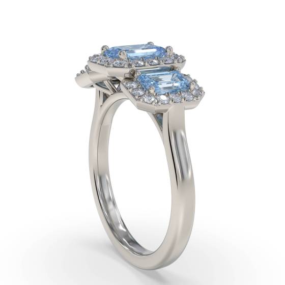 Emerald Aquamarine and Round Diamond Trilogy Ring