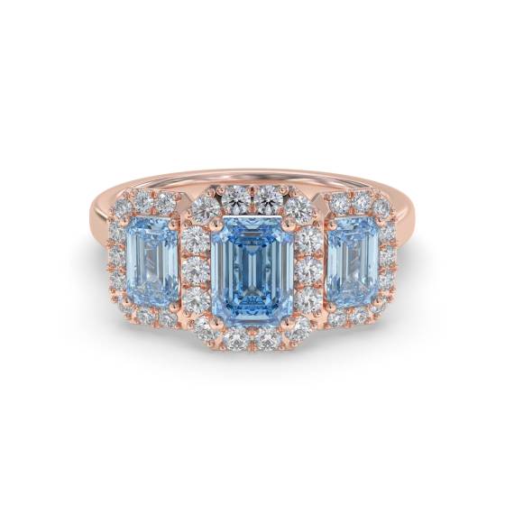 Emerald Aquamarine and Round Diamond Trilogy Ring