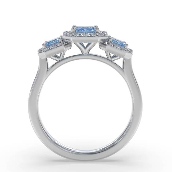 Emerald Aquamarine and Round Diamond Trilogy Ring