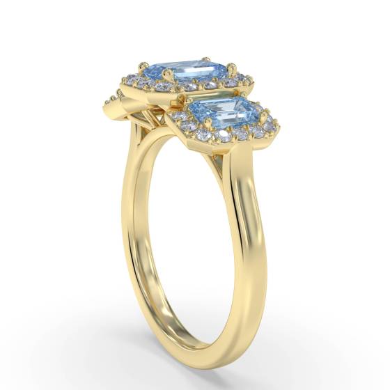 Emerald Aquamarine and Round Diamond Trilogy Ring