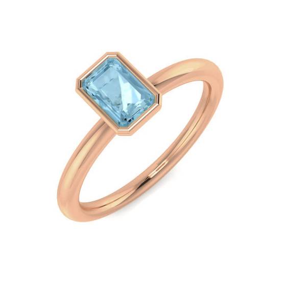 Emerald Aquamarine Bezel Set Solitaire Ring
