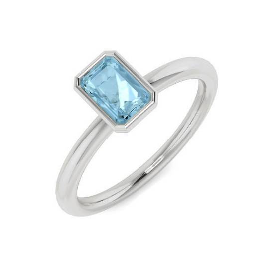 Emerald Aquamarine Bezel Set Solitaire Ring