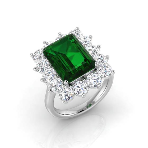 7.80ct VS/E-F Halo Set Emerald and Diamond Gemstone Ring