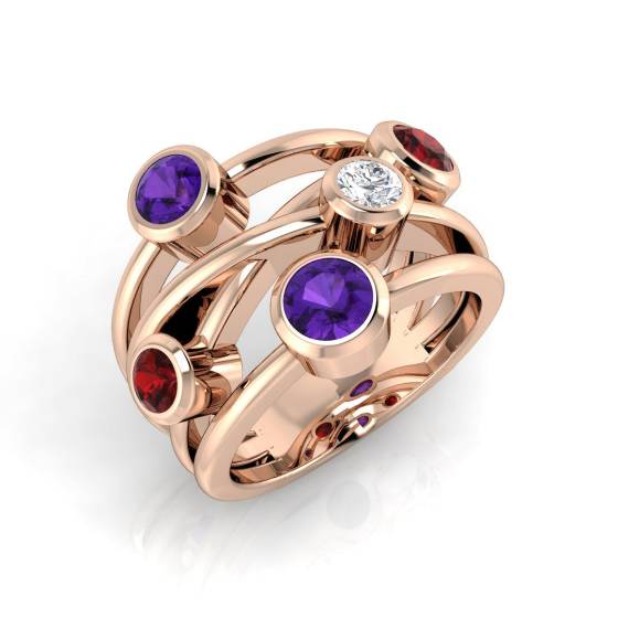 1.90ct VS/E-F Round Multi Colour Diamond Gemstone Bezel Set Ring