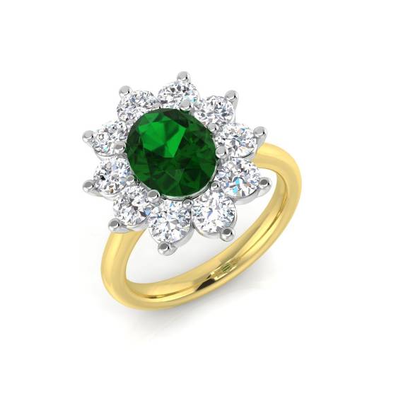 3.50ct VS/E-F Halo Shoulder Set Emerald and Diamond Gemstone Ring