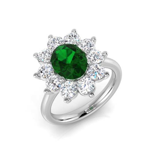 3.15ct VS/E-F Emerald and Diamond Halo Ring