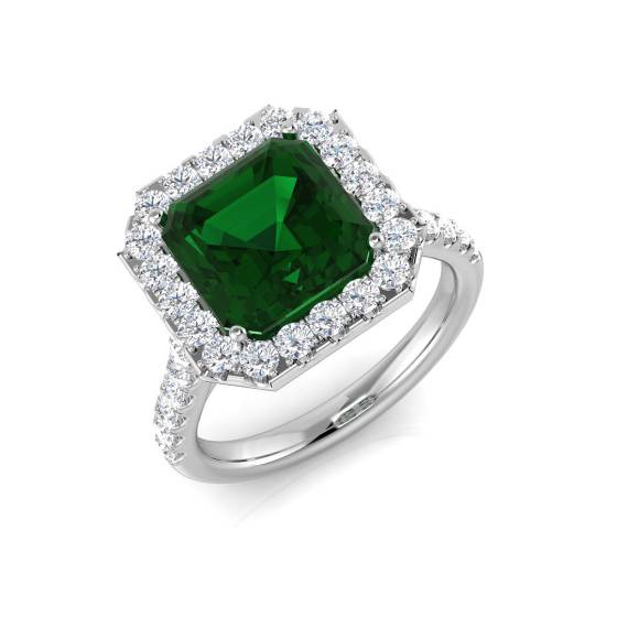 4.30ct VS/E-F Emerald and Diamond Halo Ring
