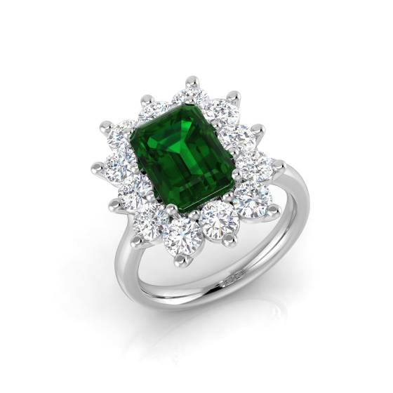 4.30ct VS/E-F Halo Set Emerald and Diamond Gemstone Ring