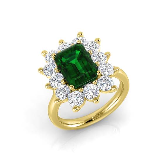 4.30ct VS/E-F Halo Set Emerald and Diamond Gemstone Ring