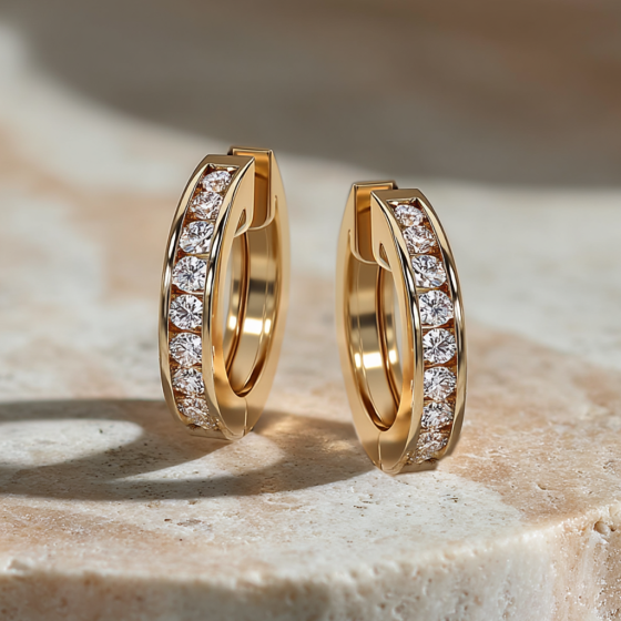 Elegant Round Diamond Hoop Earrings