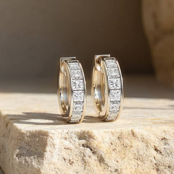 1.00ct Princess Cut Diamond Hoop Earrings