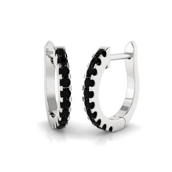 Round Black Diamond Hoop Earrings