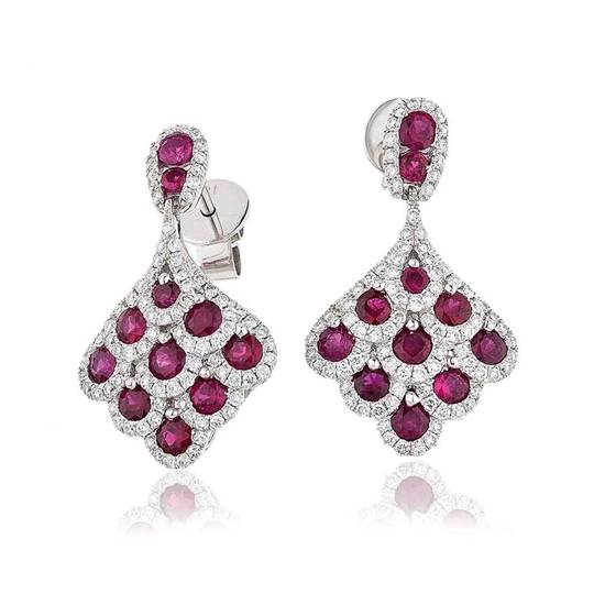 Round Ruby and Diamond Drop Earrings