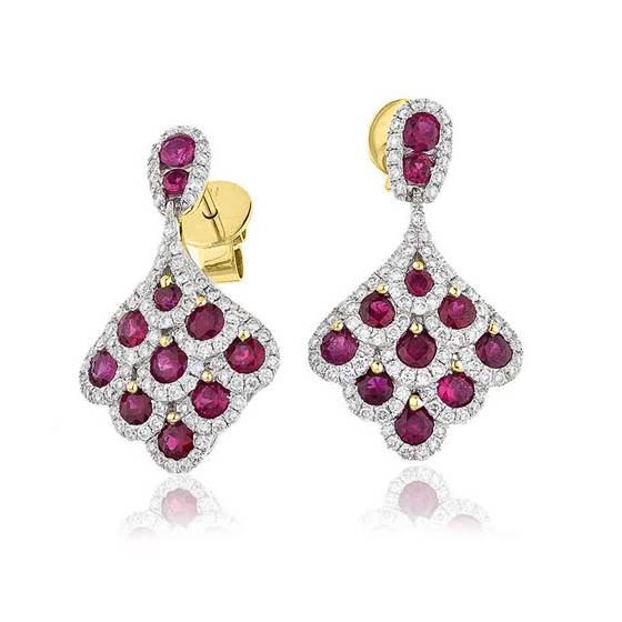 Round Ruby and Diamond Drop Earrings