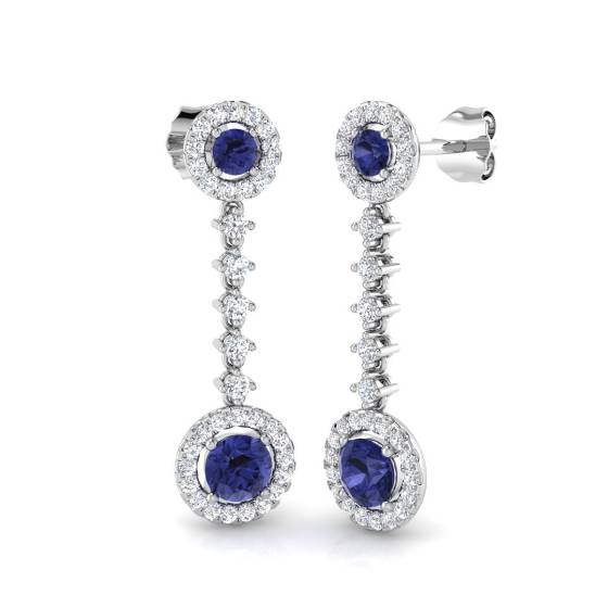 4.00ct VS/E-F Round Tanzanite and Round Diamond Drop Earrings