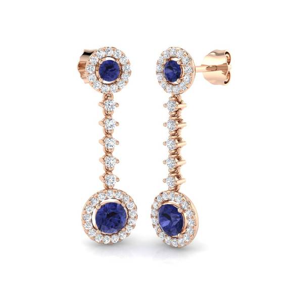 4.00ct VS/E-F Round Tanzanite and Round Diamond Drop Earrings
