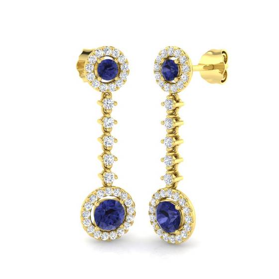 4.00ct VS/E-F Round Tanzanite and Round Diamond Drop Earrings