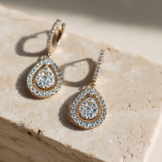 Modern Round Diamond Drop Earrings