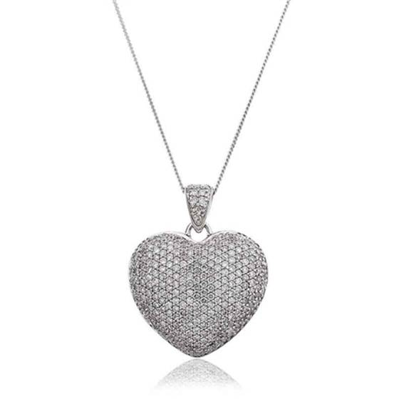 Classic Encrusted Round Diamond Heart Pendant