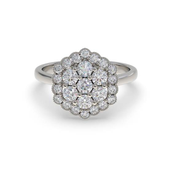 0.50ct Modern Hexagon Round Diamond Cluster Ring