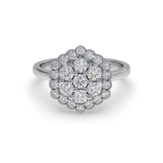 0.50ct Modern Hexagon Round Diamond Cluster Ring