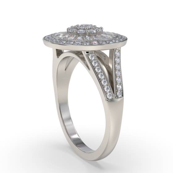 1.00ct Elegant Round and Baguette Diamond Cluster Ring