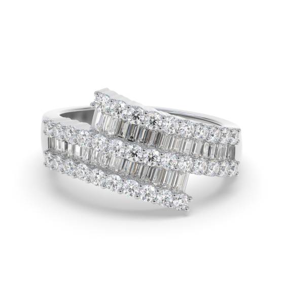 1.40ct Elegant Round and Baguette Diamond Multi Row Dress Ring