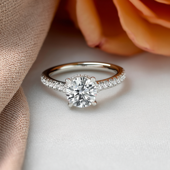 Round Diamond Low Set Hidden Halo Shoulder Set Ring