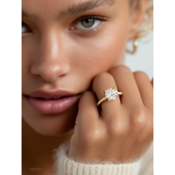 Round Diamond Low Set Hidden Halo Shoulder Set Ring