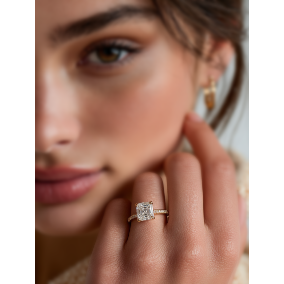Asscher Diamond Hidden Halo Shoulder Set Ring